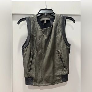 BCBG Maxazria Real Leather Moroni Wool Vest Zip Up Gray Fall size S